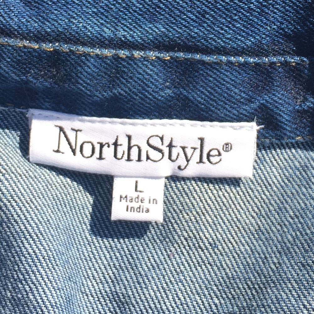 North Style knee length blue Jean denim  trench jacket vintage dress - Picture 3 of 11